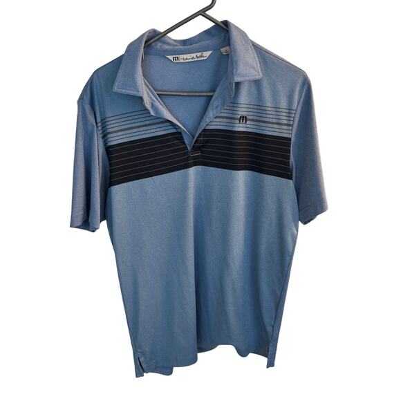 Travis Matthew Polo Men's M  Blue Collared Mid Stripe Golf Logo - Picture 1 of 8